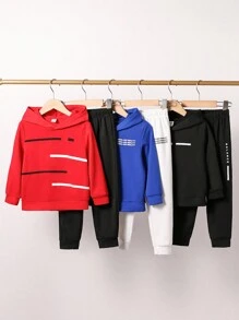 Set de 6 piezas de sudadera de manga larga con estampado de letras casual diaria y pantalones largos para niño pequeño, apropiado para primavera y otoño, adecuado para usar en la escuela, sudaderas con capucha para niños