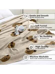 1pc Khaki Teddy Bear Blanket, Fluffy Plush Throw Blanket As Birthday Gift, Soft Cozy Bed Blanket Suitable For Picnic, Camping, And Bedroom