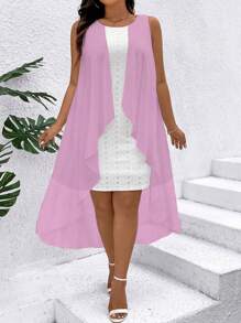 SHEIN Clasi Vestido sin mangas con bloqueo de color, volantes y bajo asimétrico para mujer de talla grande - Multicolor - Ver 6