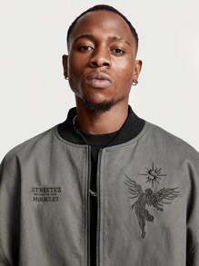 Manfinity VCAY Chaqueta cortavientos de ajuste holgado con estampado gráfico con cremallera para hombre, para otoño e invierno - Gris - Ver 2