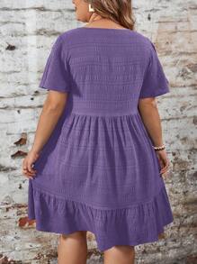 SHEIN LUNE Damen Große Größen Sommer Lockeres Babydoll-Minikleid mit Rundhalsausschnitt, Unifarben