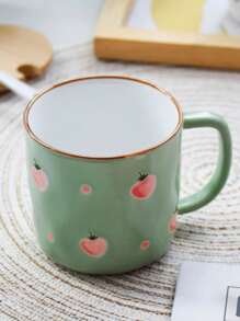 1pc 320ml Ceramic Mug, Cute Couple Mugs, Wavy Surface Office Milk Coffee Cup, Handpainted Lady Mugs, Ideal For Party, Graduation, Wedding, Family Gathering - Green - View 5