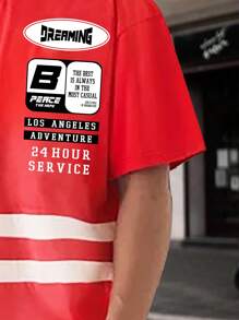 Manfinity LEGND 2 sztuki męskiego prostego nadruku z krótkim rękawem i zestawem spodenek graficznych - Czerwony - Zobacz 3