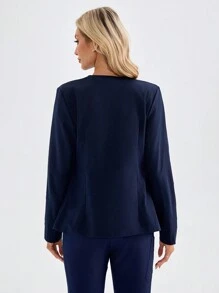 TaskEZ Star Print Long Sleeve Pocket Scrub Uniforms Jacket - Navy Blue - View 2