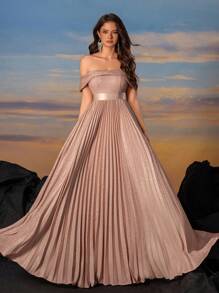 Strapless Sparkling Silk Pleated Skirt Ball Gown Dress - Dusty Pink - View 5