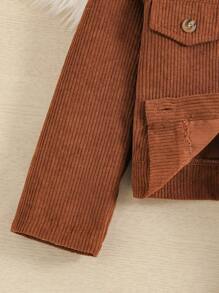 SHEIN Genkimix Kids Bộ 4 món/bộ áo khoác nhung kẻ + áo phông trắng thường ngày + chân váy nhung kẻ + khăn quàng cổ phối hợp, đa năng và cực kỳ hấp dẫn, phù hợp cho những dịp thường ngày - Nhiều màu - Xem 5