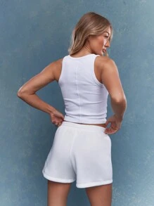 MISSGUIDED Embossed Logo Sweatshorts With Drawstring - White - View 4