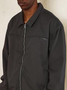 SUMWON Premium Wool Twill Boxy Trucker Jacket Workwear Edition With Metal Zip Front Fall Winter Outerwear Classic Streetwear Design - Black - View 3