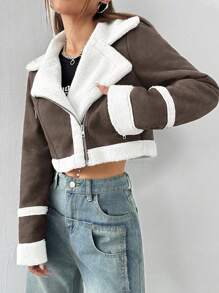 Muchica Cropped bikerjack voor dames van bont - Zwart & wit - Bekijken 5