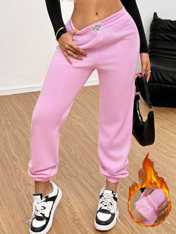 SHEIN SXY Letter Woven Label Loose Women's Casual Sweatpants Party Elegant Home Sexy Autumn Winter Leisure New Year Christmas Halloween