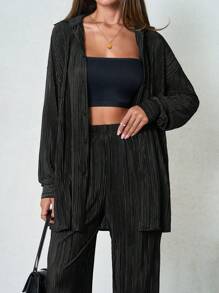 SHEIN Tall Women's Tall Pleated Two-Piece Outfits - Black - View 5