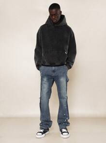 SUMWON Slim Fit Raw Edge Jean With Splatter Paint - Black - View 4