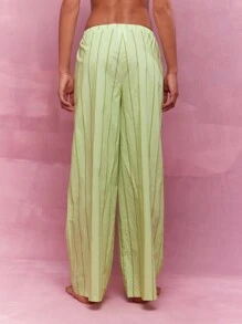 MISSGUIDED Quần ống rộng kẻ sọc may mắn ngày lễ Thánh Patrick có dây rút, cạp chun, hoàn hảo cho lễ kỷ niệm ngày lễ của Ireland, phong cách Palazzo thoải mái, Giáng sinh - màu xanh lá - Xem 2