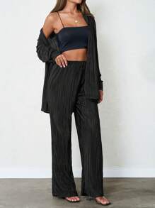 SHEIN Tall Women's Tall Pleated Two-Piece Outfits - Black - View 4