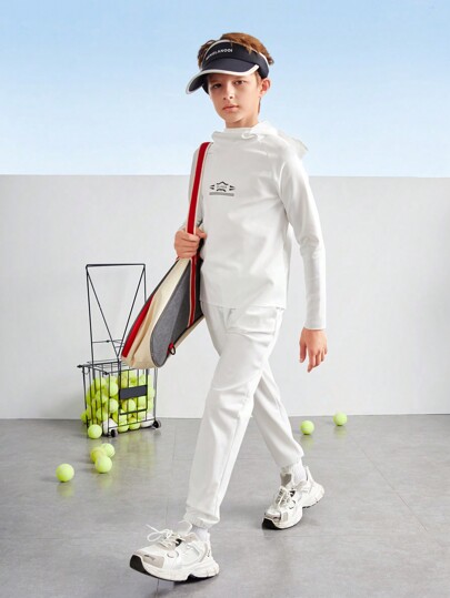 SHEIN Boys' Athletic Set, Elastic Comfortable Breathable Moisture Wicking Fashion Simple Suit For Workout, Running, Cycling