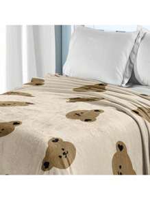 1pc Khaki Teddy Bear Blanket, Fluffy Plush Throw Blanket As Birthday Gift, Soft Cozy Bed Blanket Suitable For Picnic, Camping, And Bedroom