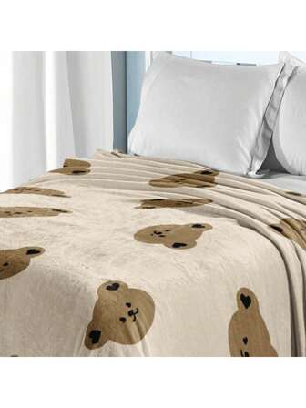 1 st Khaki Teddy Bear filt, fluffig plysch filt som födelsedagspresent, mjuk mysig sängfilt lämplig för picknick, camping och sovrum