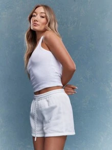 MISSGUIDED Embossed Logo Sweatshorts With Drawstring - White - View 1