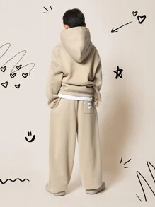 SUMWON Conjunto de 2 piezas de sudadera con capucha y pantalón de chándal estilo años 90 para niños preadolescentes, ideal para vacaciones - Caqui - Ver 2