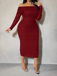 SHEIN SXY Dress Ukuran Plus - Burgundy - View 6
