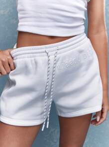 MISSGUIDED Embossed Logo Sweatshorts With Drawstring - White - View 3
