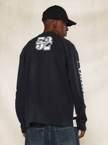 SUMWON Camiseta de manga larga con estampado gráfico y diseño de bloque de color motocross - Blanco y Negro - Ver 2