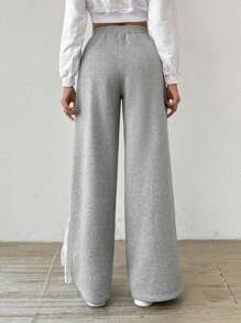 SHEIN Essnce 女士灰色蕾丝蝴蝶结阔腿运动裤