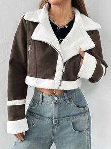 Muchica Cropped bikerjack voor dames van bont - Zwart & wit - Bekijken 3