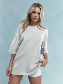 MISSGUIDED 刺绣品牌名称落肩超大 T 恤 - 灰色 - 查看 4