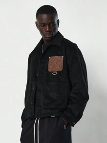 SUMWON Chaqueta de servicio de de lujo con parche marrón distintivo, colección de moda de otoño e invierno, ropa de trabajo de diseñador streetwear - Negro - Ver 1