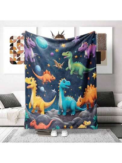 1pc Soft Flannel Dinosaur Blanket, Cute Dinosaur Gift For Boys Girls, Suitable For Bed Sofa Couch, Birthday Present