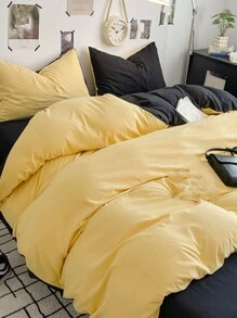 Juego de funda nórdica de 3 piezas en amarillo y gris oscuro cepillado, artículos de decoración de habitación