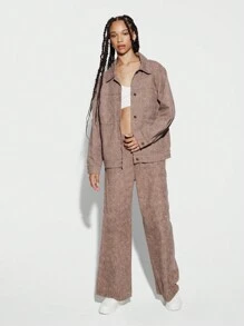 SUMWON WOMEN Trucker Jacket Premium Suede Oversized Utility Style Fall Winter Outerwear Button Front Casual Streetwear Essential Layer Fashion Statement Piece - Brown - View 3