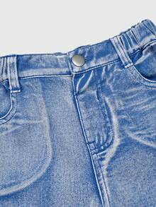 Quần Jeans Cargo Denim Phai Màu Cho Bé Gái, Đỏ Hồng - Màu xanh lam - Xem 5
