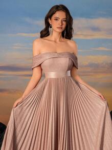 Strapless Sparkling Silk Pleated Skirt Ball Gown Dress - Dusty Pink - View 4