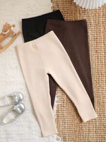 SHEIN LMoss Kids 女童 3件組 LMoss 買1送2 素色字母印花修身冬季內搭褲 - 彩色 - 查看 2