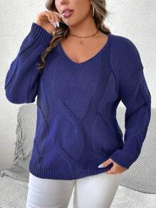 EMERY ROSE Plus Size Women Crew Neck Long Sleeve Twisted Sweater