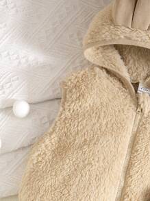 SHEIN Rabbit Pattern Thermal Lined Hoodie, Vest And Pants 3pcs/Set For Baby Girls Autumn/Winter - Khaki - View 10