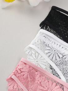 3pcs/Set Women Lace Trim Underwear Briefs - Multicolor - View 7
