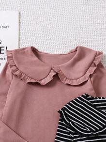 SHEIN Vintaside Kids 3 件套年轻女孩休闲舒适百搭 T 恤套装，秋冬 - 彩色 - 查看 4