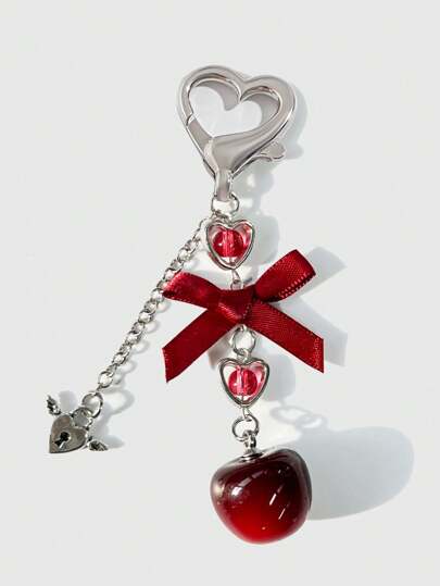 Kawaii 1 pieza Accesorio llavero en forma de cereza roja transparente, diseño bohemio lindo como accesorio para la mochila, regalo de San Valentín