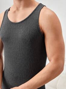 Men Solid Color Crew Neck Undershirt, Sleeveless - Dark Grey - View 1