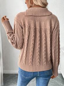 SHEIN Clasi Women's Long Sleeve Cable Knit Sweater, Knit Pullover Fall Winter - Apricot - View 2