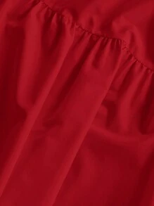 Slaydiva Plus Size Women Casual Solid Color Asymmetric Hem Short Sleeve A-Line Dress - Red - View 9