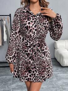 Chiquease 女士休闲豹纹长袖衬衫领连衣裙 - 彩色 - 查看 6