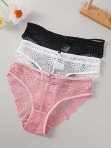 3pcs/Set Women Lace Trim Underwear Briefs - Multicolor - View 4