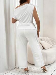 Celure Conjunto de top y pantalón con pliegues y cuello asimétrico de talla grande