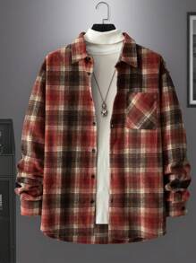 Manfinity Homme Chemise en laine à manches longues avec imprimé à carreaux pour hommes - Multicolore - Voir 1