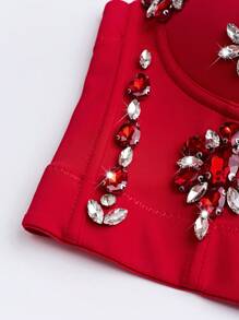 EgrlEra 女士花卉水晶装饰优雅吊带背心，适合夏季、Y2K 新年等各种场合，图案 T 恤衫，女士上衣 - 紅色 - 查看 6