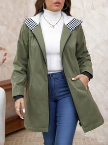 SHEIN Clasi Thick Thermal Lined Plus Size Hooded Women Winter Coat With Pockets - Olive Green - View 7